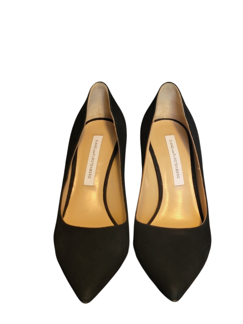 DIANE VON FURSTENBERG Black Suede Pointed Heels Shoes 6M - Picture 2 of 8